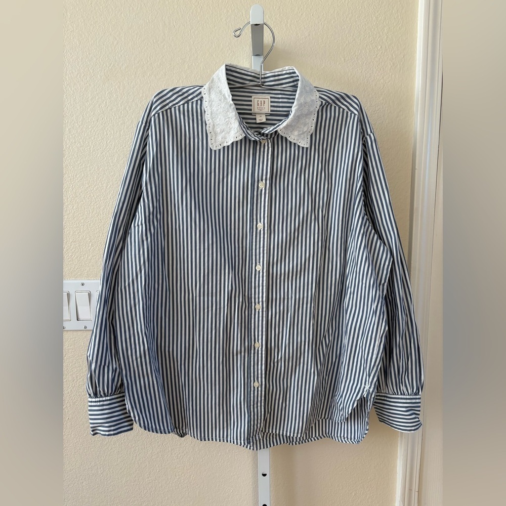 NWOT - GAP x Doen Organic Cotton Striped Big Shirt in Blue - Size XS - Picture 6 of 8